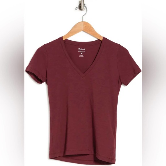 NWT MADEWELL V-Neck Short Sleeve T-Shirt XS, Red Wine - Picture 2 of 5